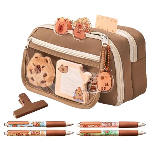 Huehkir Capybara Federmäppchen, Capybara Pencil Case, Federmäppchen mit Meerschweinchen-Motiv, Niedliche Federmäppchen mit Capybara Kuscheltier & Capybara Sachen, Mäppchen Mädchen von Huehkir