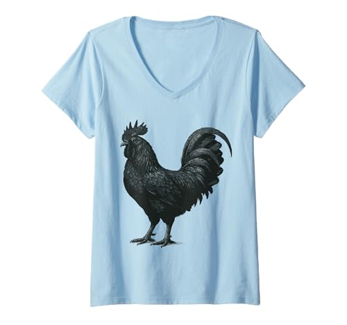 Damen Ayam Cemani - Hahn - Hühner T-Shirt mit V-Ausschnitt Damen Ayam Cemani - Hahn - Hühner T-Shirt mit V-Ausschnitt von Hühner Fans