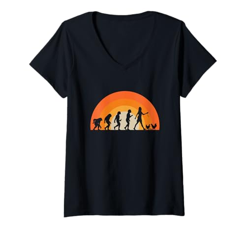 Damen Hühner Halter Lustiges Landwirt Bäuerin Huhn Evolution T-Shirt mit V-Ausschnitt Damen Hühner Halter Lustiges Landwirt Bäuerin Huhn Evolution T-Shirt mit V-Ausschnitt von Hühner Füttern Landwirte Hühner Geschenke