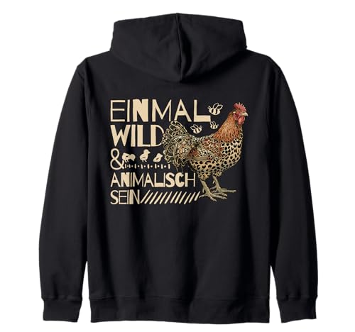 Wild und Animalisch - Lustiges Hühner Huhn Damen Kapuzenjacke von Hühner Grafik T-Shirts für Damen