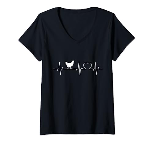 Damen Huhn Herzschlag Herz Hühner EKG Landwirt Henne Hühnerwirt T-Shirt mit V-Ausschnitt Damen Huhn Herzschlag Herz Hühner EKG Landwirt Henne Hühnerwirt T-Shirt mit V-Ausschnitt von Hühner Herzschlag Henne EKG Huhn Bauer Motive