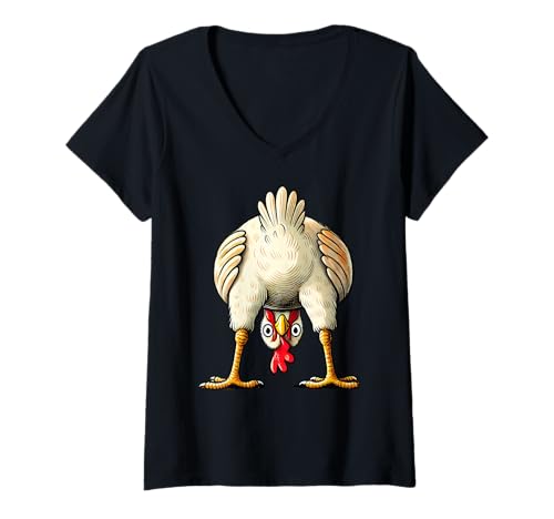 Damen Hühner Huhn Hühnerbesitzer Henne Deko Kostüm Outfit Lustig T-Shirt mit V-Ausschnitt Damen Hühner Huhn Hühnerbesitzer Henne Deko Kostüm Outfit Lustig T-Shirt mit V-Ausschnitt von Hühner Huhn Hühnerbesitzer Hennen Motive & Outfit