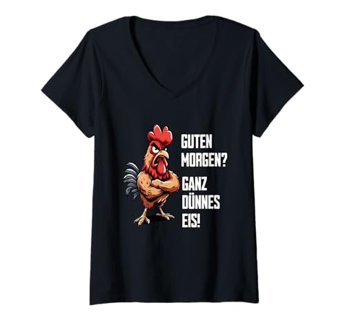 Damen Guten Morgen Ganz Dünnes EIS, Lustiges Morgenmuffel Hühner T-Shirt mit V-Ausschnitt Damen Guten Morgen Ganz Dünnes EIS, Lustiges Morgenmuffel Hühner T-Shirt mit V-Ausschnitt von Hühner Zubehör & Hühnergeschenke Männer Damen
