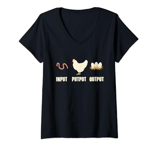 Damen Input Putput Output Bauer Landwirt Hühner Hüherwirt Eier T-Shirt mit V-Ausschnitt Damen Input Putput Output Bauer Landwirt Hühner Hüherwirt Eier T-Shirt mit V-Ausschnitt von Hühnerbauer & Bauernhof Sprüche