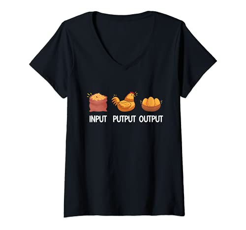 Damen Input Putput Output Bauer Eier Hühnerwirt Lustiges Hühner T-Shirt mit V-Ausschnitt Damen Input Putput Output Bauer Eier Hühnerwirt Lustiges Hühner T-Shirt mit V-Ausschnitt von Hühnerbauer & Bauernhof & Hühnerhof Geschenk