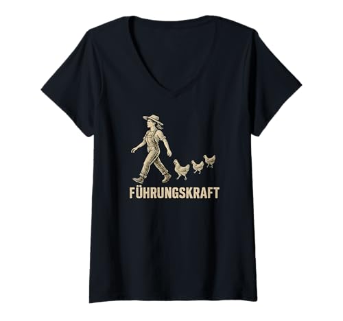 Damen Führungskraft Hühner - Landwirtin Bäuerin Hühnerhalterin T-Shirt mit V-Ausschnitt von Hühnerhalter Sprüche & Geschenke