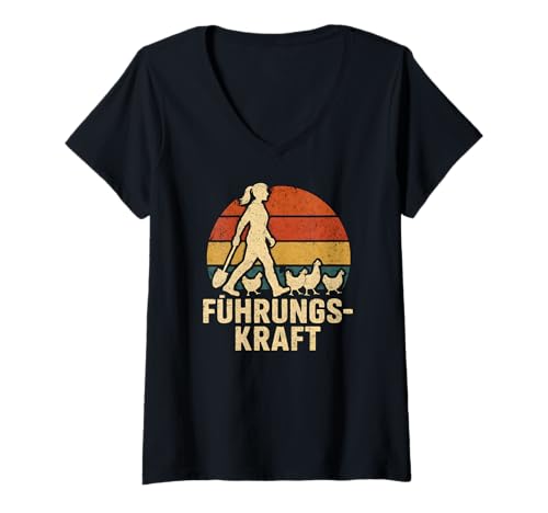 Damen Führungskraft Hühner - Landwirtin Bäuerin Hühnerhalterin T-Shirt mit V-Ausschnitt von Hühnerhalter Sprüche & Geschenke