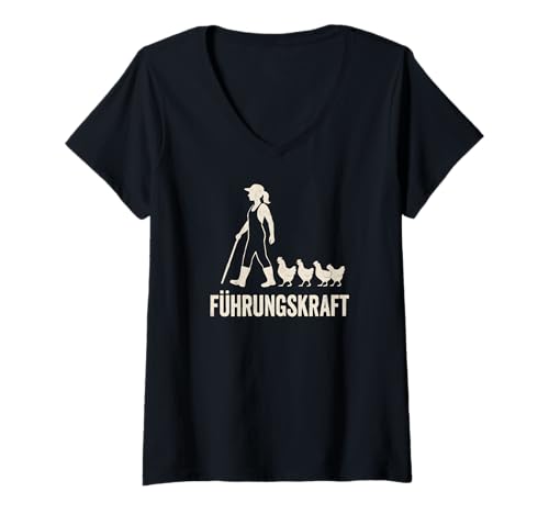 Damen Führungskraft Hühner - Landwirtin Bäuerin Hühnerhalterin T-Shirt mit V-Ausschnitt von Hühnerhalter Sprüche & Geschenke