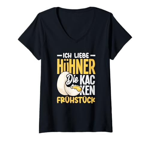 Damen Ich Liebe Hühner Die Kacken Frühstück Lustiger Spruch T-Shirt mit V-Ausschnitt Damen Ich Liebe Hühner Die Kacken Frühstück Lustiger Spruch T-Shirt mit V-Ausschnitt von Hühnerliebe Frühstück Humor Hühner Geschenke