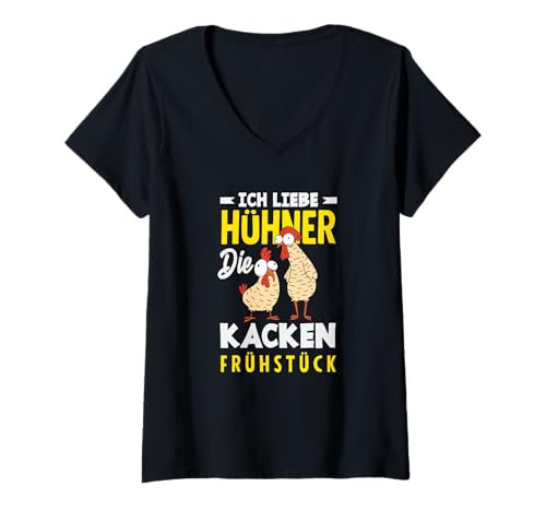 Damen Ich Liebe Hühner Die Kacken Frühstück Lustiger Spruch T-Shirt mit V-Ausschnitt Damen Ich Liebe Hühner Die Kacken Frühstück Lustiger Spruch T-Shirt mit V-Ausschnitt von Hühnerliebe Frühstück Humor Hühner Geschenke