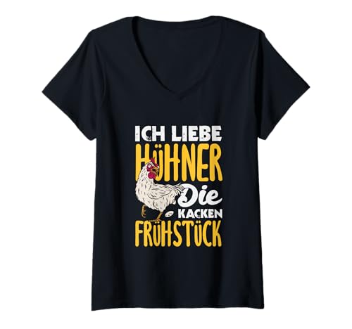 Damen Ich Liebe Hühner Die Kacken Frühstück Lustiger Spruch T-Shirt mit V-Ausschnitt Damen Ich Liebe Hühner Die Kacken Frühstück Lustiger Spruch T-Shirt mit V-Ausschnitt von Hühnerliebe Frühstück Humor Hühner Geschenke