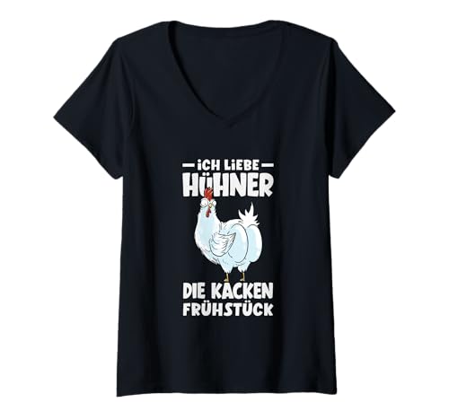 Damen Ich Liebe Hühner Die Kacken Frühstück Lustiger Spruch T-Shirt mit V-Ausschnitt Damen Ich Liebe Hühner Die Kacken Frühstück Lustiger Spruch T-Shirt mit V-Ausschnitt von Hühnerliebe Frühstück Humor Hühner Geschenke