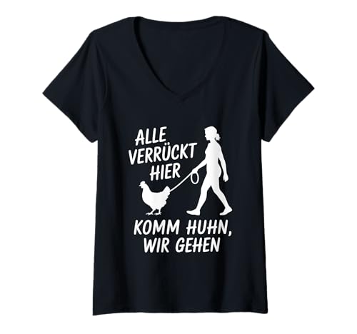 Damen Alle Verrückt Hier Komm Huhn Wir Gehen Hühnerzüchter T-Shirt mit V-Ausschnitt Damen Alle Verrückt Hier Komm Huhn Wir Gehen Hühnerzüchter T-Shirt mit V-Ausschnitt von Hühnerzüchter Landwirt Hühnerhalter