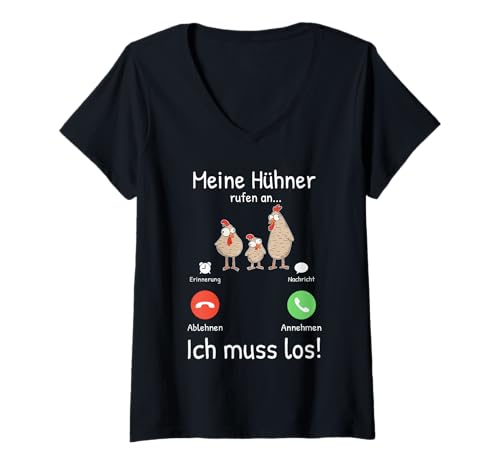 Damen Meine Hühner rufen an Bauer Landwirt Huhn T-Shirt mit V-Ausschnitt von Hühnerzüchter Landwirtschaft Bauernhof Hühnerstall