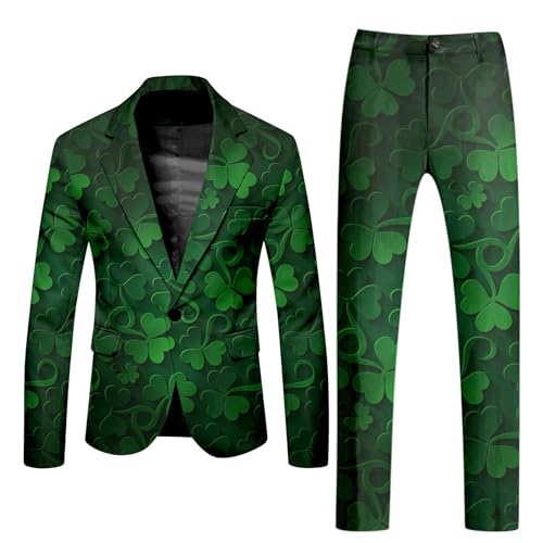 Huesdet Anzug Herren Partyanzug Herren St. Patrick's Day Luck of The Irish Kleeblatt Anzug Jackett und Hose Party Kostüme Outfit 80er von Huesdet