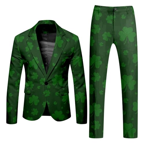 Huesdet Anzug Herren Partyanzug Herren St. Patrick's Day Luck of The Irish Kleeblatt Anzug Jackett und Hose Tailliert Party Kostüme Outfit 80er von Huesdet