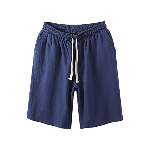 Huesdet Leinenhose Herren Kurz Sommer mit Kordelzug Tasche Shorts Herren Sporthose Kurz Laufhose Trainingshose Jogginghose (Blue, XXXXXXL) von Huesdet