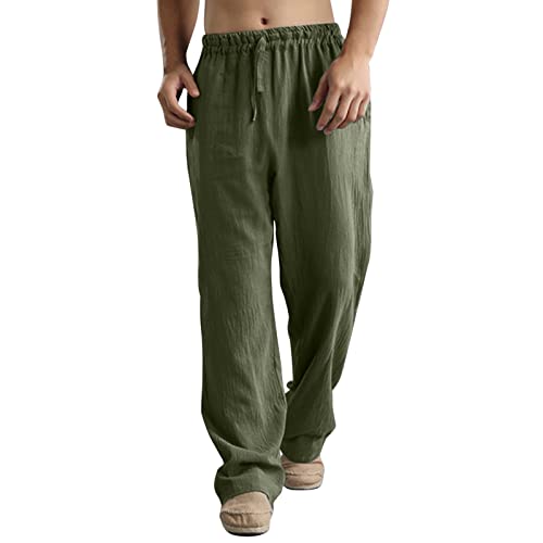 Huesdet Leinenhose Herren Lang Sommer Klassiker mit Tasche atmungsaktive Leichte Sommerhose Freizeithose Haremshosen Hose für Männer Einfarbig von Huesdet