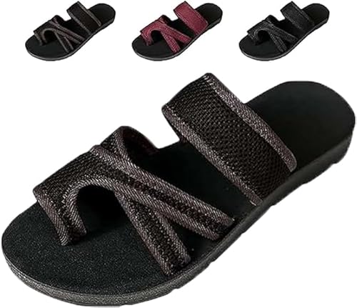 Hufu Orthopädische Slide, Damen Mesh Zehentrenner Flip Flops Slipper, Big Toe Hallux Valgus Schuhe Frauen Bequeme Strandsandalen (Braun-A, Erwachsene, Damen, 41, Numerisch, EU Schuhgrößensystem, M) von Hufu