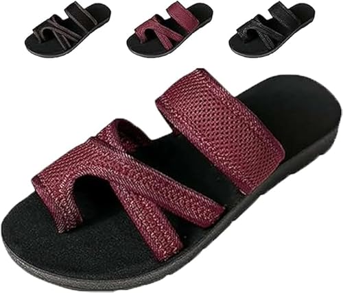 Hufu Orthopädische Slide, Damen Mesh Zehentrenner Flip Flops Slipper, Big Toe Hallux Valgus Schuhe Frauen Bequeme Strandsandalen (Rot-A, Erwachsene, Damen, 42, Numerisch, EU Schuhgrößensystem, M) von Hufu