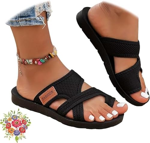 Hufu Orthopädische Slide, Damen Mesh Zehentrenner Flip Flops Slipper, Big Toe Hallux Valgus Schuhe Frauen Bequeme Strandsandalen (Schwarz-B, Erwachsene, Damen, 40, Numerisch, EU Schuhgrößensystem, M) Hufu Orthopädische Slide, Damen Mesh Zehentrenner Flip Flops Slipper, Big Toe Hallux Valgus Schuhe Frauen Bequeme Strandsandalen (Schwarz-B, Erwachsene, Damen, 40, Numerisch, EU Schuhgrößensystem, M) von Hufu