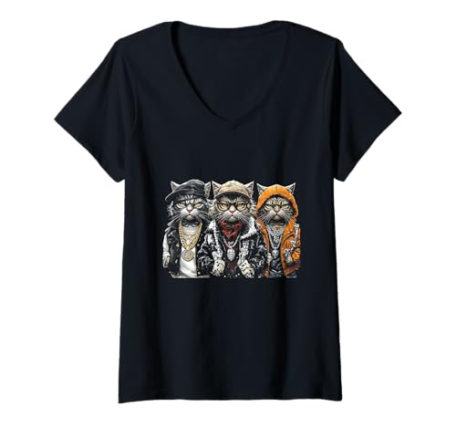 Damen HugLife Cat Hip Hop Gangster ThugLife im Streetlife-Stil T-Shirt mit V-Ausschnitt Damen HugLife Cat Hip Hop Gangster ThugLife im Streetlife-Stil T-Shirt mit V-Ausschnitt von HugLife Cat Hip Hop Street Life Gangster ThugLife