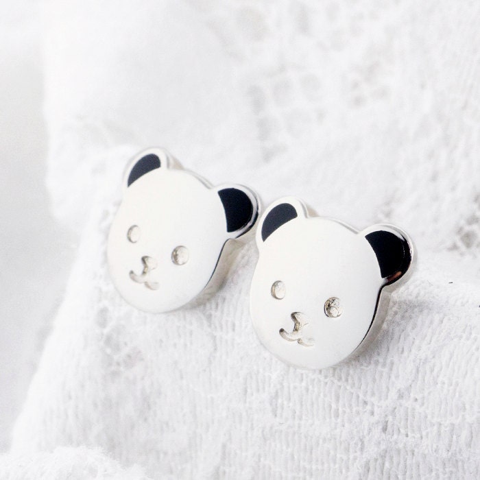 sterlingsilber Ohrringe Schmuck Weiß Teddybär Geschenk Für Kinder Und Mädchen Ziemlich Niedlich Schöne Tier Besondere Art. Black Epoxy-Resinhew0002Ab von HugMeAngel