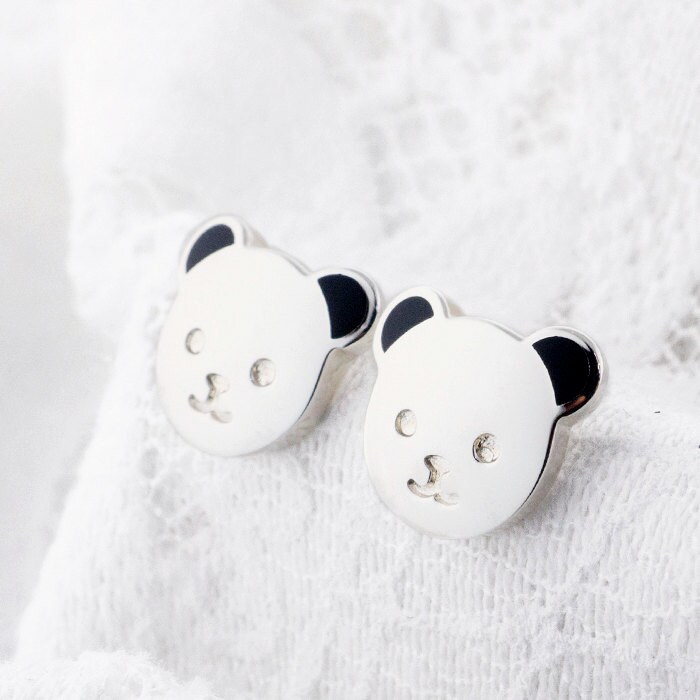 sterlingsilber Ohrringe Schmuck Weiß Teddybär Geschenk Für Kinder Und Mädchen Ziemlich Niedlich Schöne Tier Besondere Art. Black Epoxy-Resinhew0002Ab von HugMeAngel