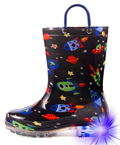 Hugrain Entzückende Kinder-Gummistiefel mit leicht anzuziehenden Griffen, Black Cosmos, 32 EU von HugRain