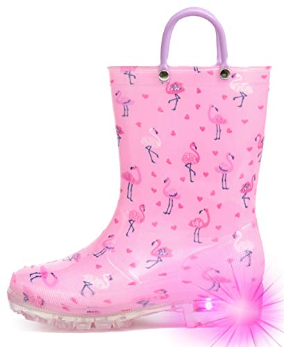 Hugrain Entzückende Kinder-Gummistiefel mit leicht anzuziehenden Griffen, Rosa Flamingo, 30 EU von HugRain