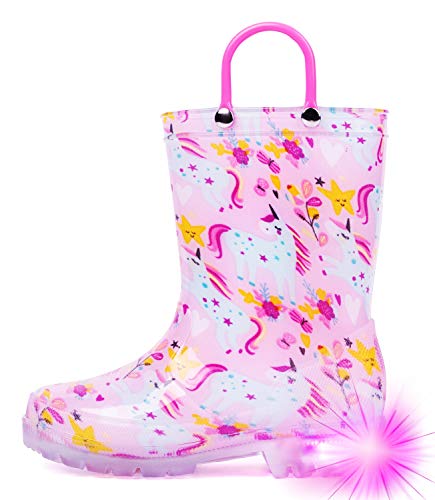 Hugrain Entzückende Kinder-Gummistiefel mit leicht anzuziehenden Griffen, Violettes, rosa Einhorn, 27 EU von HugRain