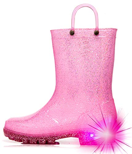 Hugrain Entzückende Kinder-Gummistiefel mit leicht anzuziehenden Griffen, pink, glitter, 25 EU von HugRain