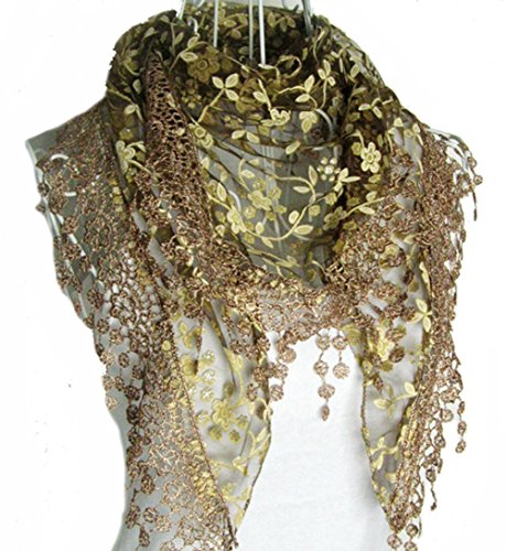 HugeStore Damen Frauen Spitze Quasten Schal Dreieckstuch Dreieckshalstuch Spitzenborte Kaffee von HugeStore