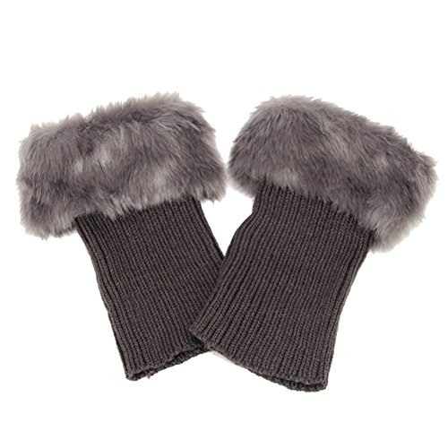 HugeStore Damen Frauen Winter Kunstpelz Crochet Stricken Stulpen Beinstulpen Beinwärmer Kniestrümpfe Legwarmers Tiefgrau von HugeStore