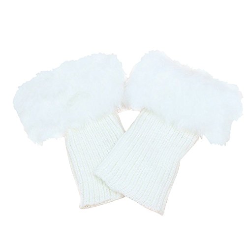 HugeStore Damen Frauen Winter Kunstpelz Crochet Stricken Stulpen Beinstulpen Beinwärmer Kniestrümpfe Legwarmers Weiß von HugeStore