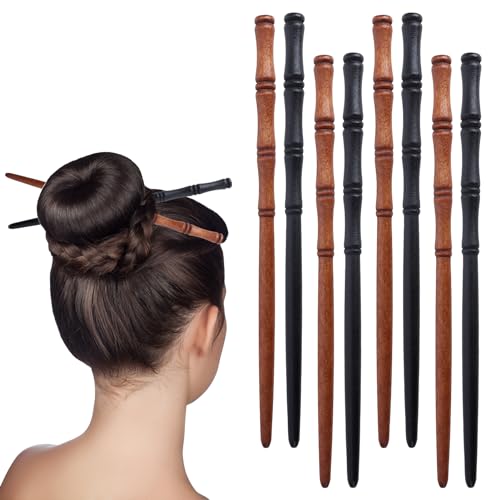 8 Stück Retro Holz Haarstäbchen Set(2 Farben), Bambusform, Haarhalter für Frauen, Haarnadeln für Dutts von Hugfads