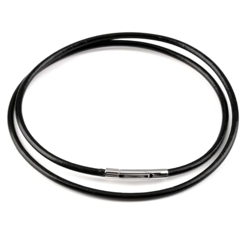 Hugfads Lederkette für Damen und Herren, echtes Glattleder, Verschluss aus Edelstahl, einfache und sichere Befestigung aus Edelstahl, schwarze Kordel von 3 mm für Anhänger, verschiedene Größen von Hugfads