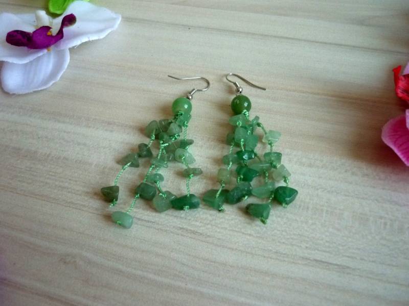 Aventurin Edelstein Quaste Ohrring, Natürliche Grüne Ohrringe, Lange Perlen Chips Ohrringe von HuggingBearr