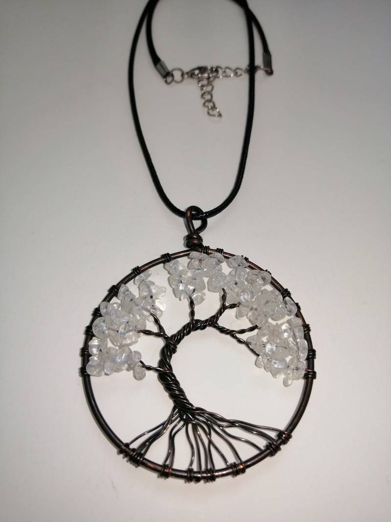 Draht Gewickelt Baum Des Lebens Halskette Klare Kristall Anhänger von HuggingBearr
