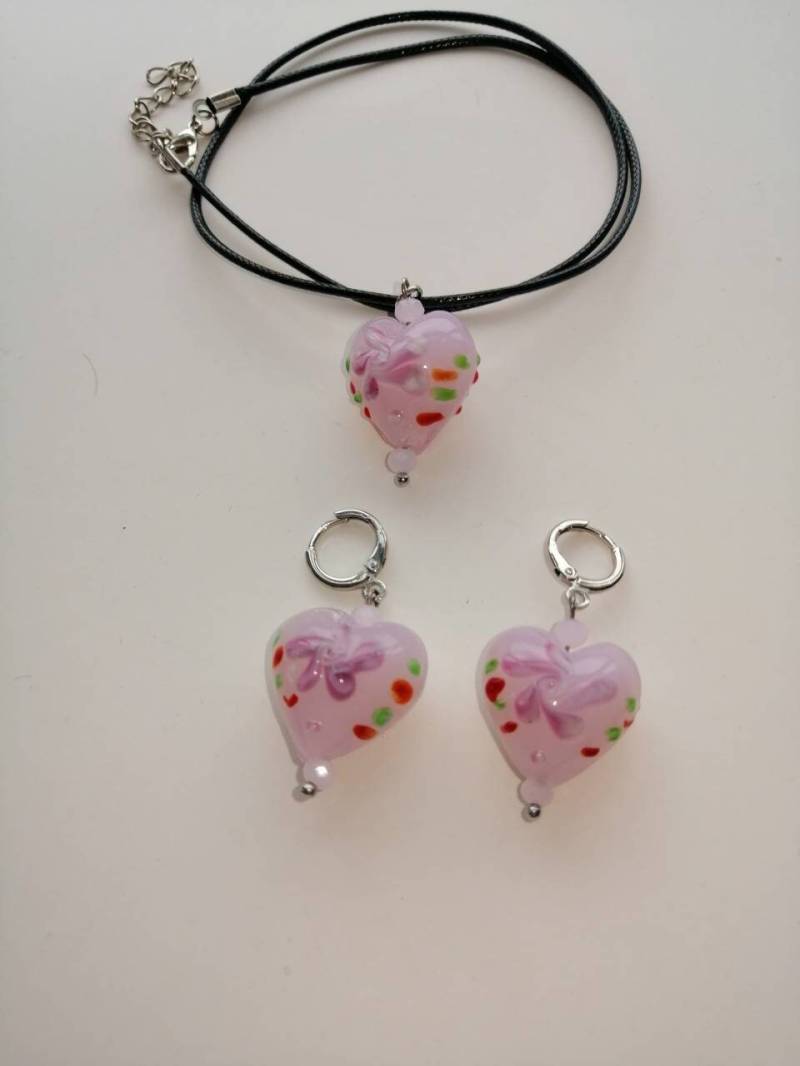 Herz Halskette Und Ohrringe Aus Murano Glas von HuggingBearr