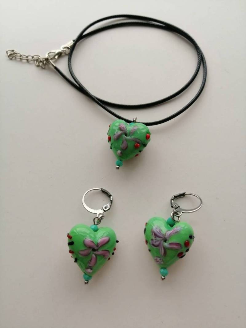 Lampwork Glas Herz Halskette Und Ohrringe Im Set von HuggingBearr