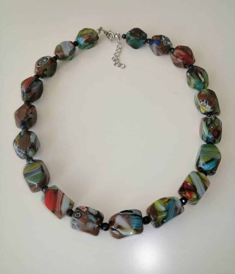Millefiori Glasperlenkette Murano Statement Kette von HuggingBearr
