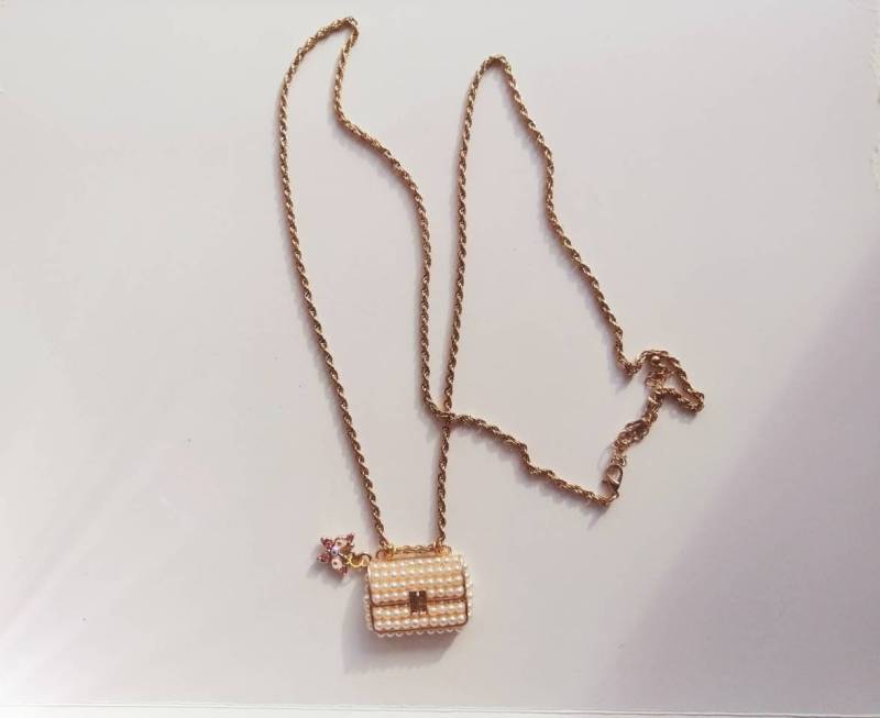 Perle Taschenanhänger Halskette Goldfarbene Kette, Retro-stil von HuggingBearr