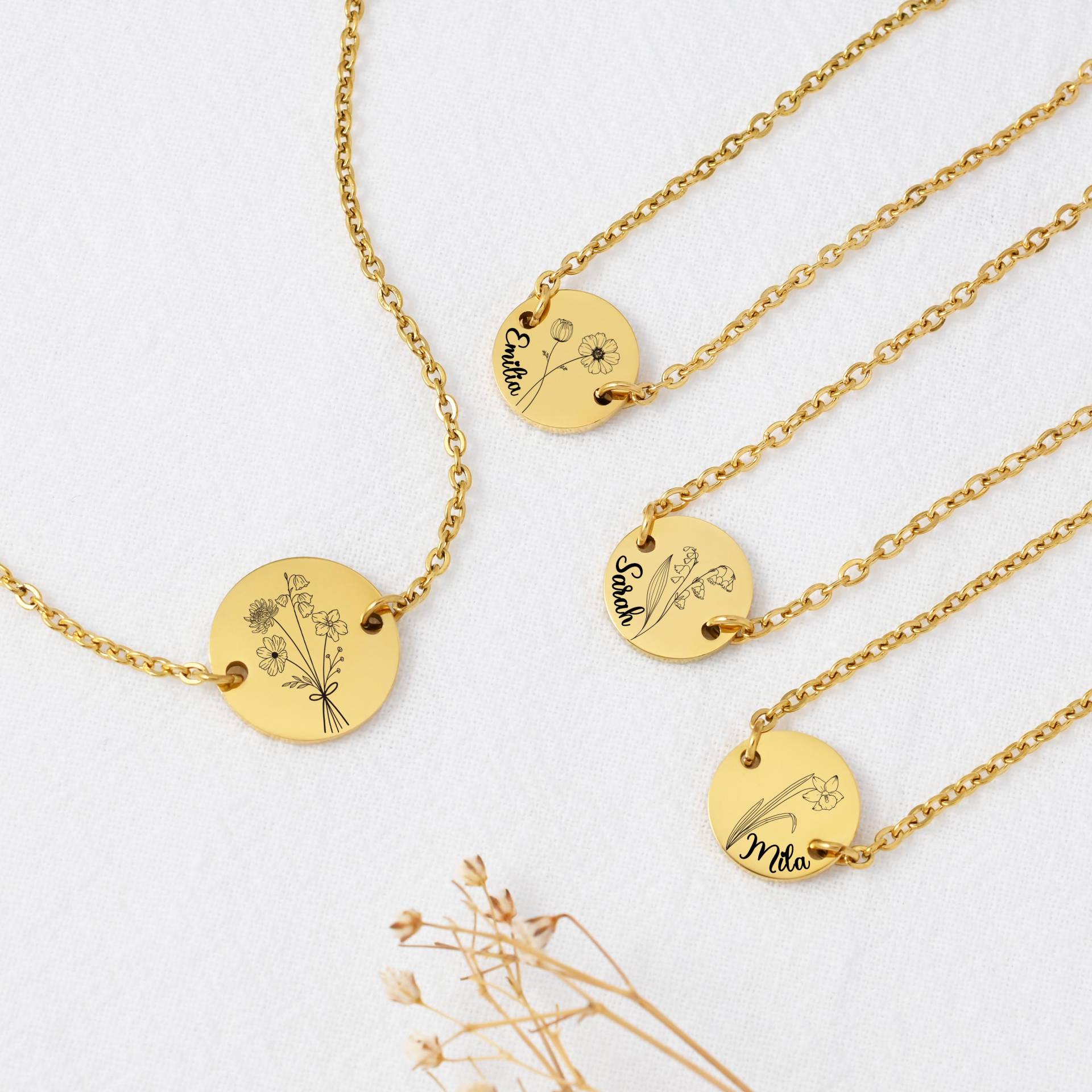 Braut Armband Mit Geburtsblumen & Gravur | Trauzeugin Geschenk Set Hochzeit Freundinnen Schmuck Edelstahl Personalisiert Blume Name von HuggyhomeAtelier