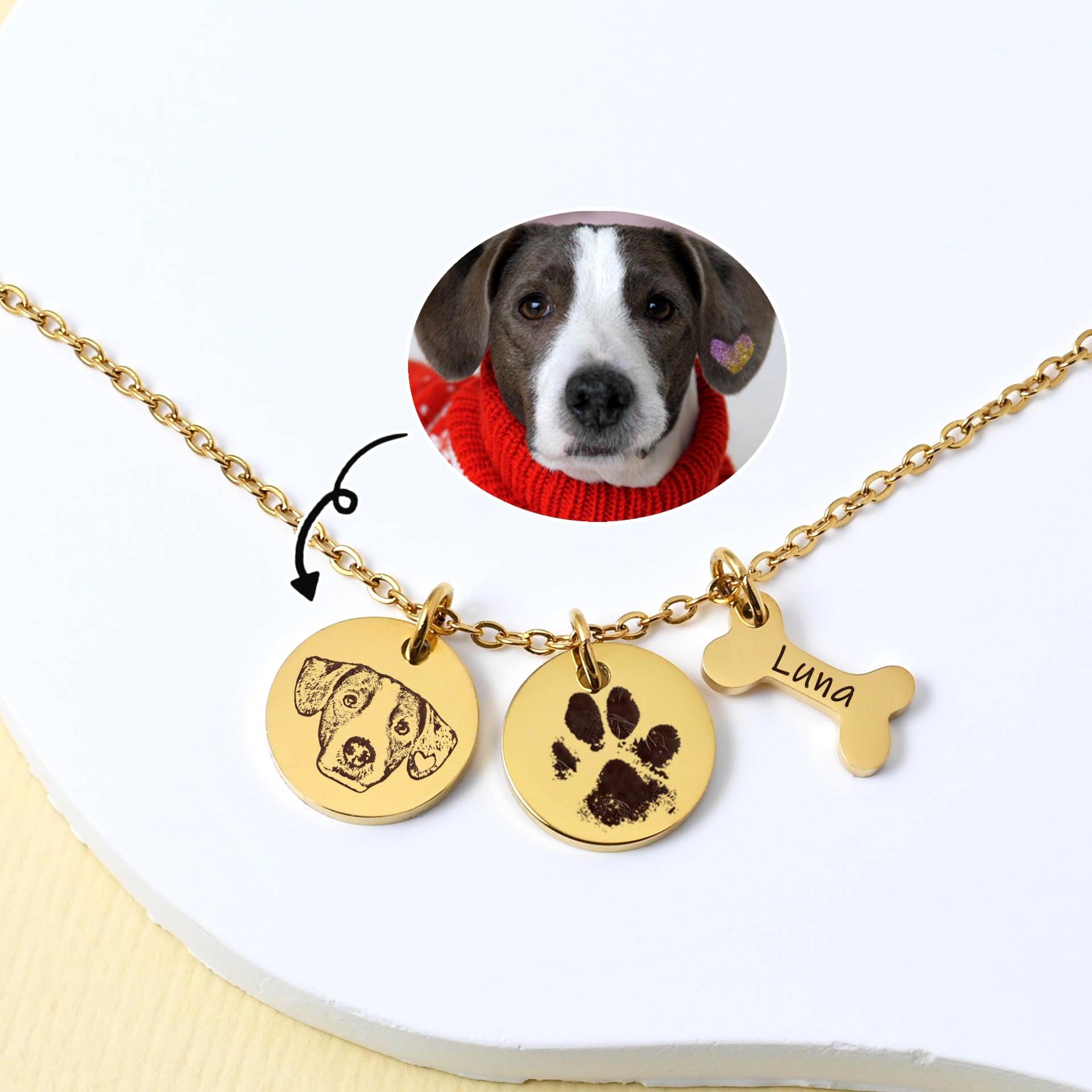 Dein Hund Als Gravur - Edelstahlkette Mit Fotoanhänger & Süßem Knochen-Charme | Persönliches Geschenk Für Tierfreunde von HuggyhomeAtelier