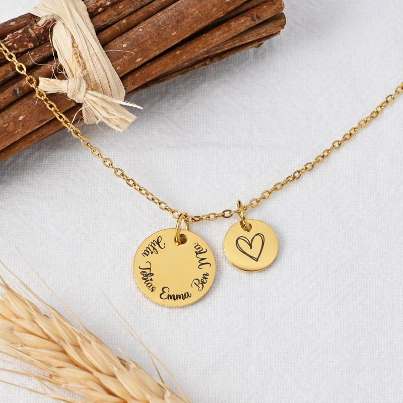 Familienkette Mit Namen - Zwei Anhänger & Herz Geschenk Für Mama, Oma Oder Schwester Edelstahl Schmuck Personalisiert von HuggyhomeAtelier