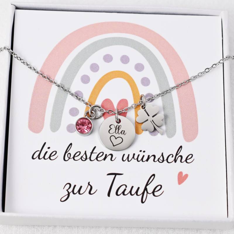 Glücksklee Kette Personalisiert Mit Name Und Geburtsstein | Glücksbringer Halskette Taufgeschenk Mädchen Weihnachtsgeschenk Patenkind von HuggyhomeAtelier