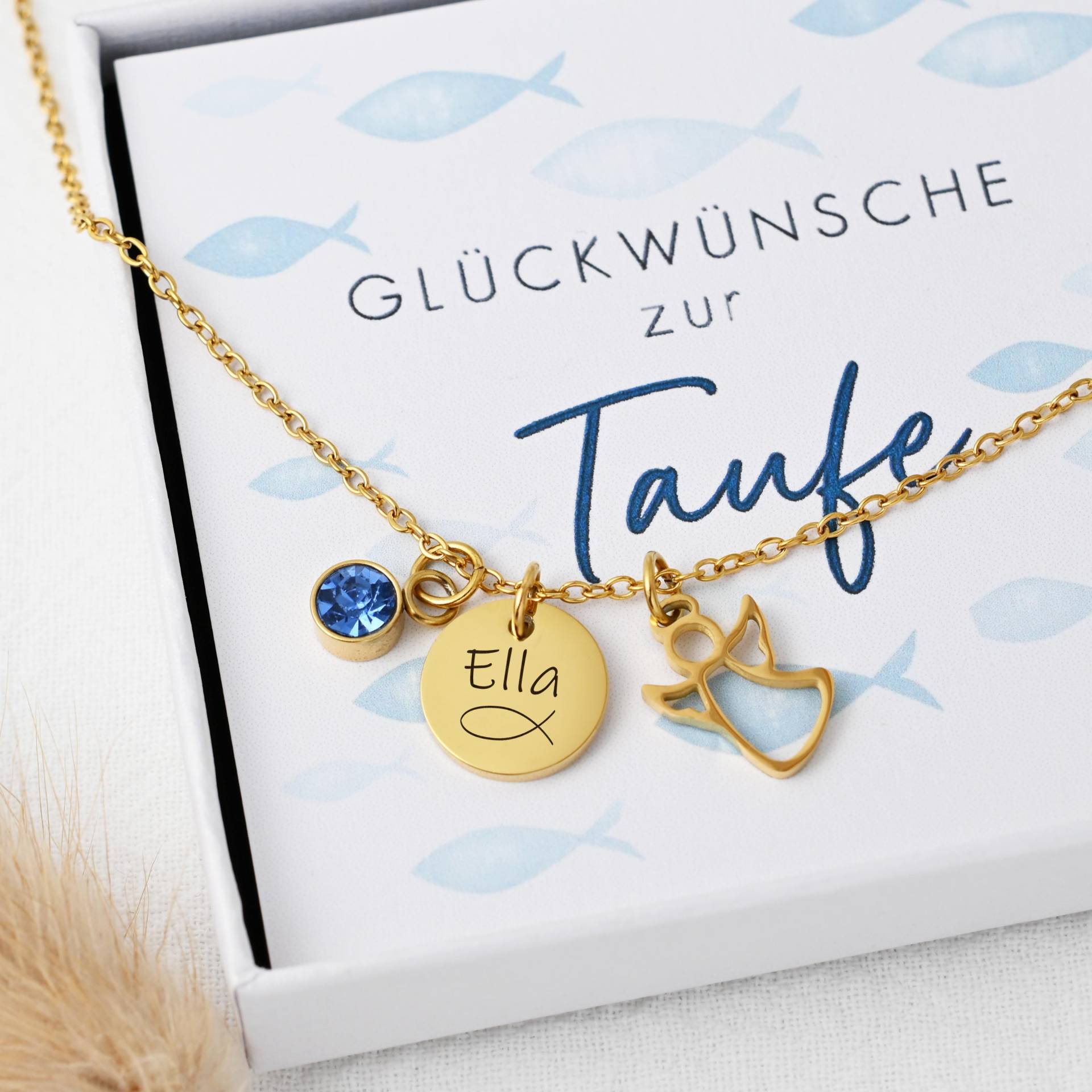 Taufkette Schutzengel Mit Gravur | Personalisiert Name Und Geburtsstein Geschenk Zur Taufe Mädchen Weihnachtsgeschenk Patenkind von HuggyhomeAtelier