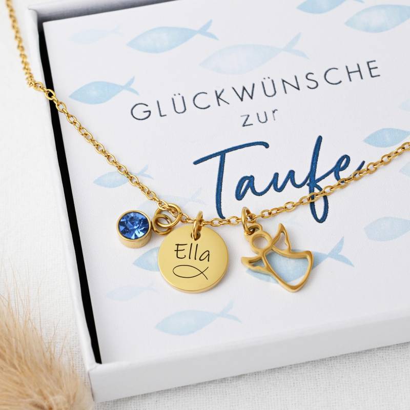 Taufkette Schutzengel Mit Gravur | Personalisiert Name Und Geburtsstein Geschenk Zur Taufe Mädchen Weihnachtsgeschenk Patenkind von HuggyhomeAtelier