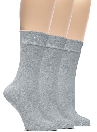 Hugh Ugoli Damen Weiche Bambus-Kleidersocken | Dünne Crew-Socken für Business, Hose & Lässig| 3 Paar, Hellgrau, Größe: 36-39 von Hugh Ugoli